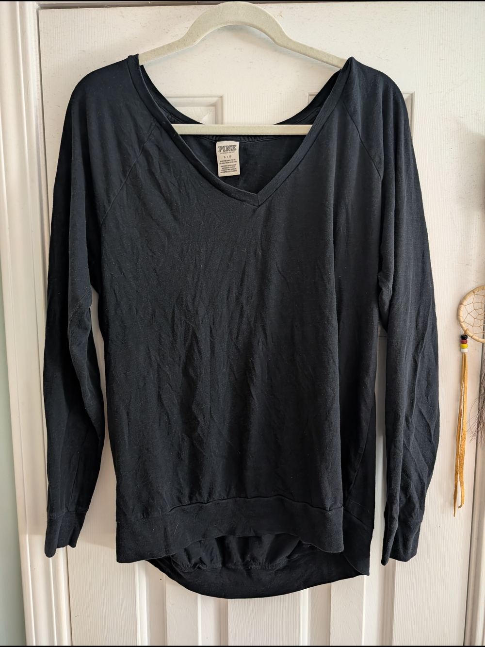 PINK Victoria's Secret Black V-Neck Long Sleeve Shirt